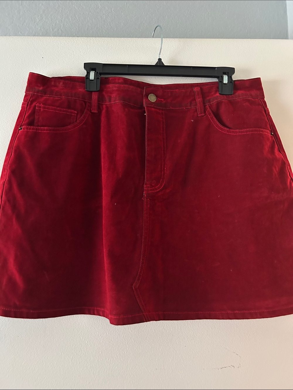 Cider Red Velvet Mini Skirt with Pocket Detail